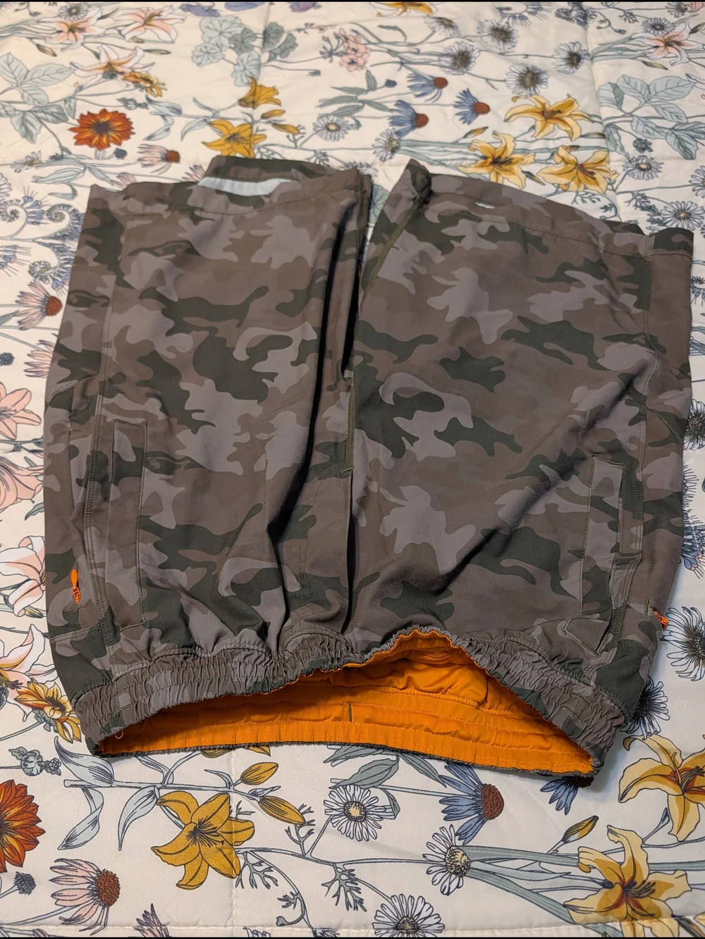Birddogs Men's Gray & Olive Camo Athletic Shorts with Orange Waistband